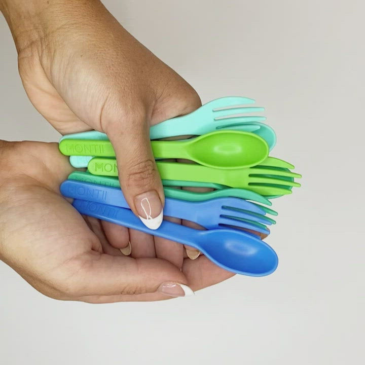 NZ best kids cutlery fork spoon baby toddler kid child childs Montii Monti Monty sale special discount code lunchbox queen reusable recyclable